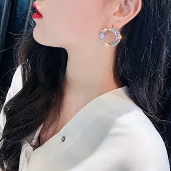 New Trendy Three Circles Silver Earrings - Picture 3 of 4